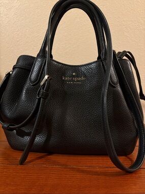 kate spade Black Pebbled Leather Satchel with Gold Logo